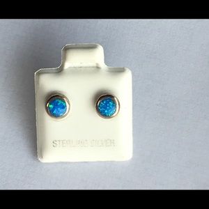 Sterling silver blue iridescent earrings. NWOT